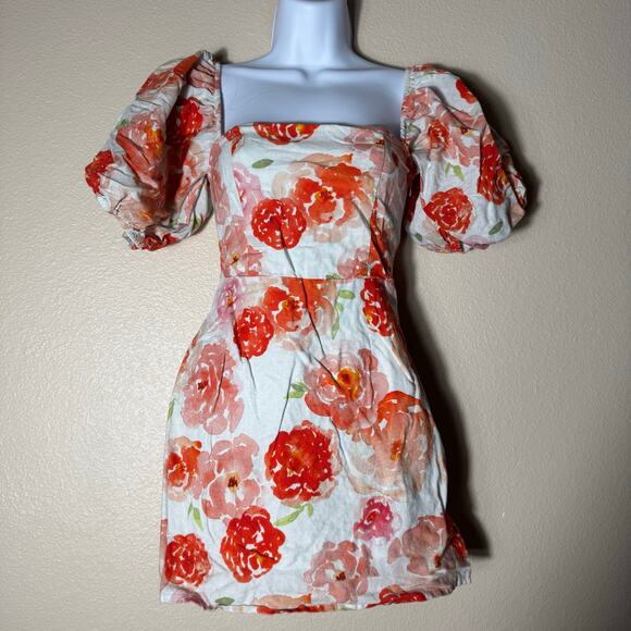 charlie holiday | floral off shoulder puff sleeve women's mini dress sz XS - Picture 2 of 9